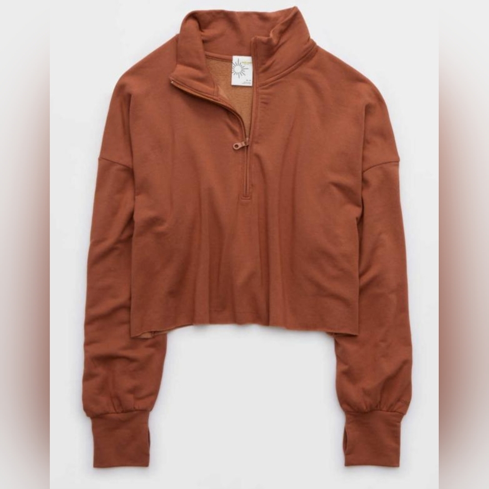 Aerie offline long sleeve crop zip up sweatshirt orange XL